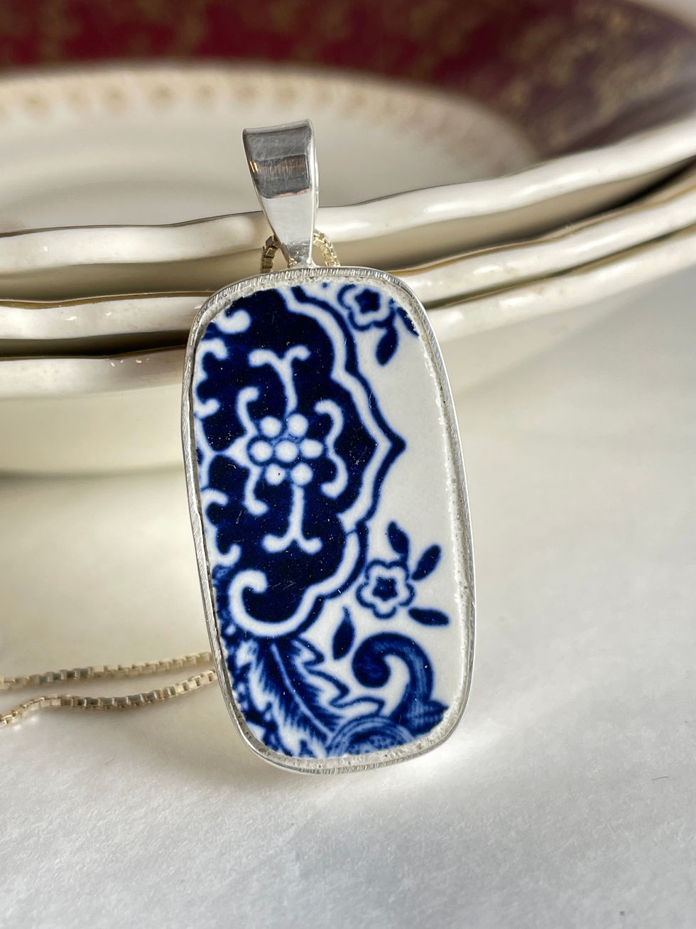 Blue and white Willow Pattern, Churchill vintage china pendant