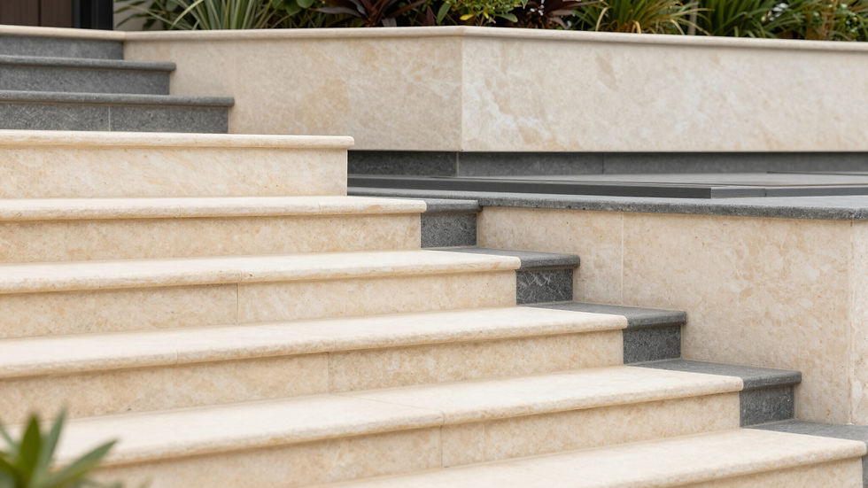 Escalier extérieur en pierre beige et grise