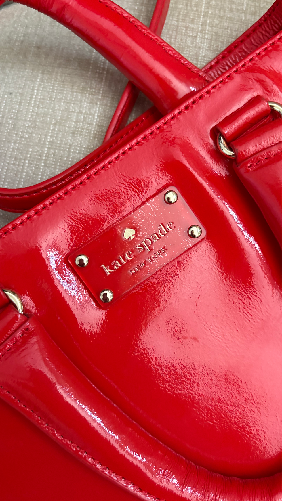 Thumbnail: Kate Spade ♠️ patent red leather, dual laptop bag with Crossbody strap
