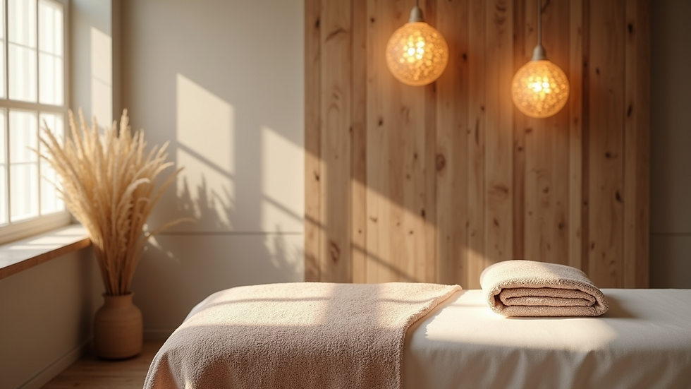 Wide angle view of a massage therapy studio