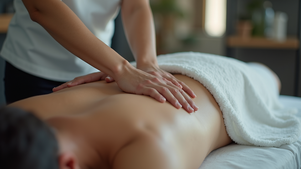 Eye-level view of a sports massage therapist in action