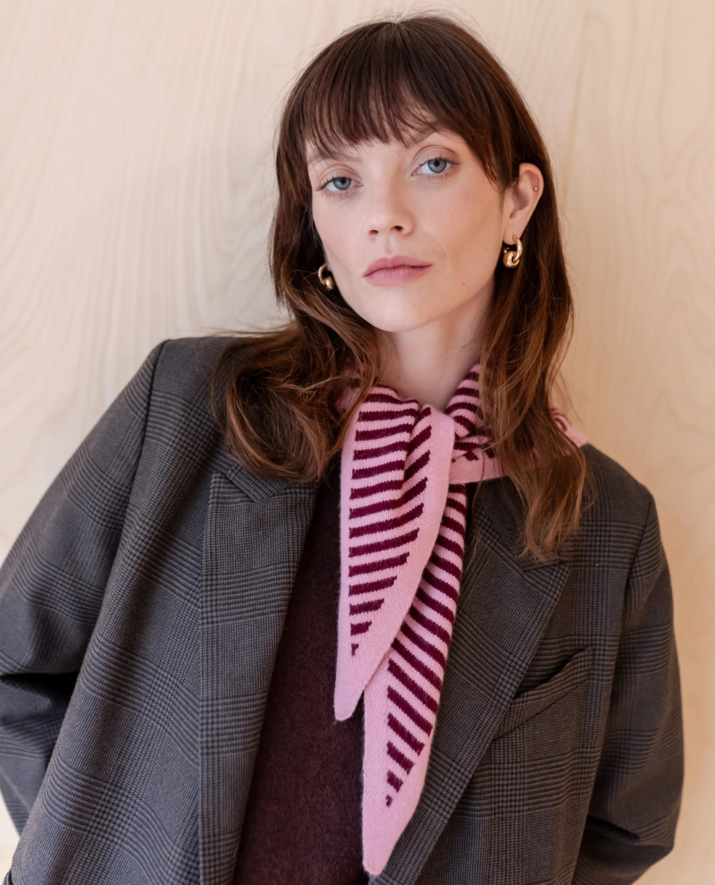TBCo Pink Stripe Merino Triangle Scarf