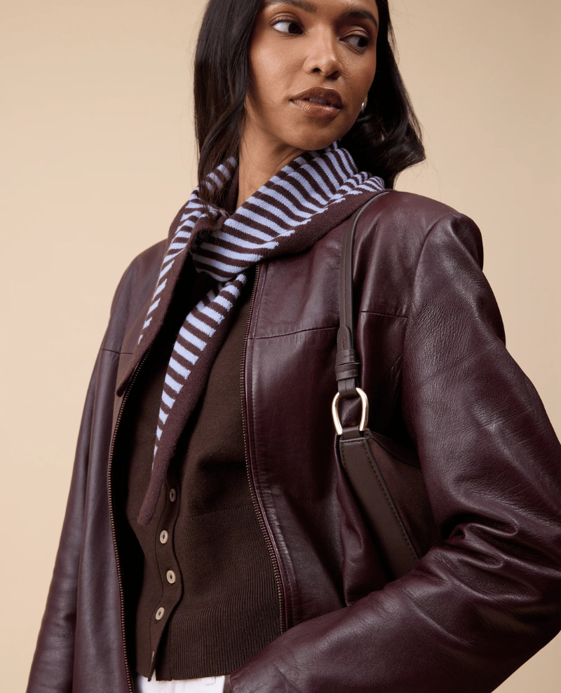 Thumbnail: TBCo Blue & Brown Stripe Merino Triangle Scarf