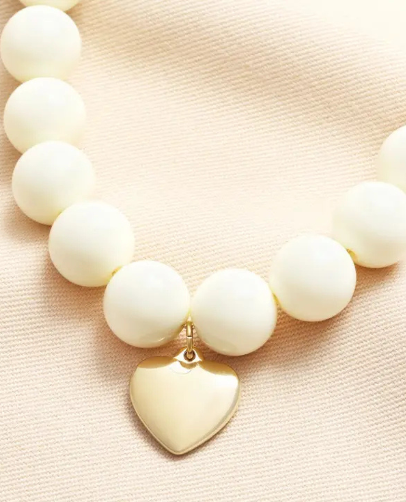 Lisa Angel Cream Chunky Bead Heart Necklace