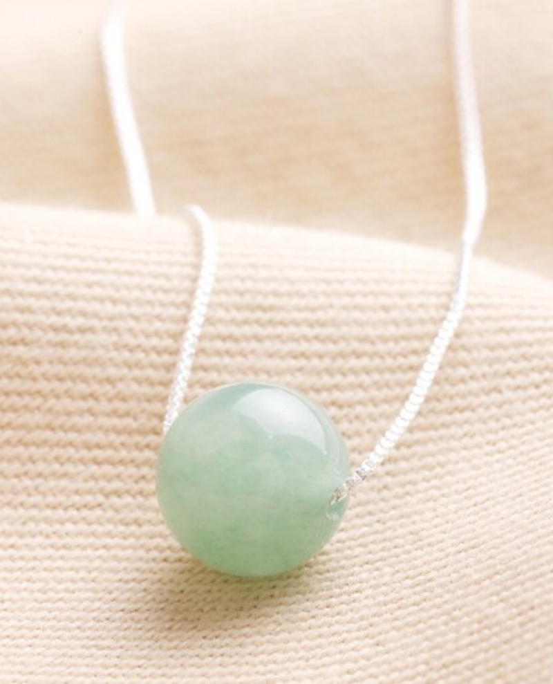 Lisa Angel Green Semi-Precious Stone Ball Silver Pendant Necklace