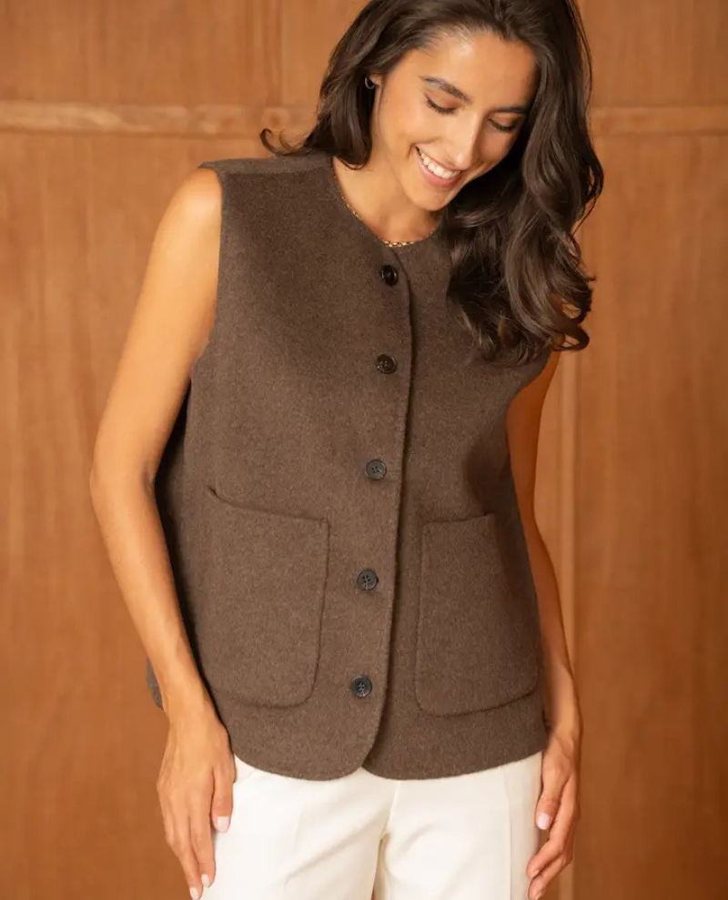Attentif Paris Brown Oversized Wool Blend Waistcoat