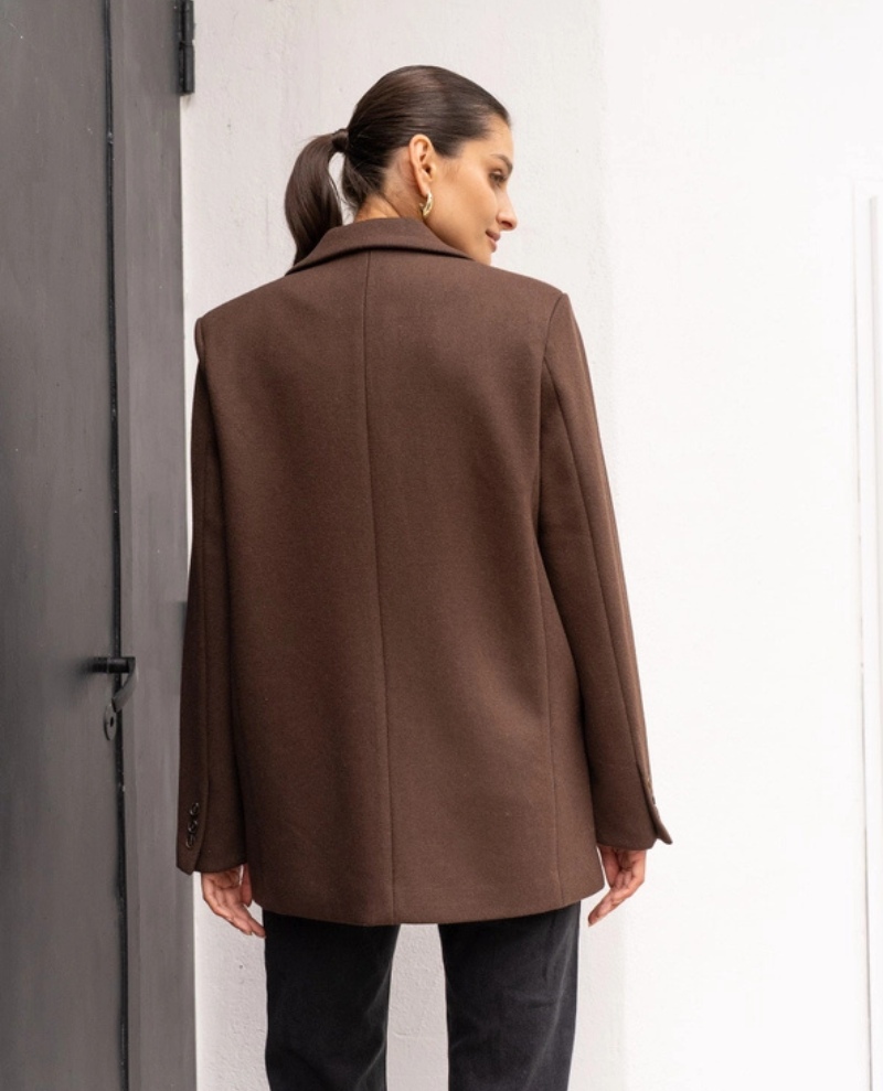 Thumbnail: Attentif Paris Brown Oversized Wool Blend Double Breasted Blazer