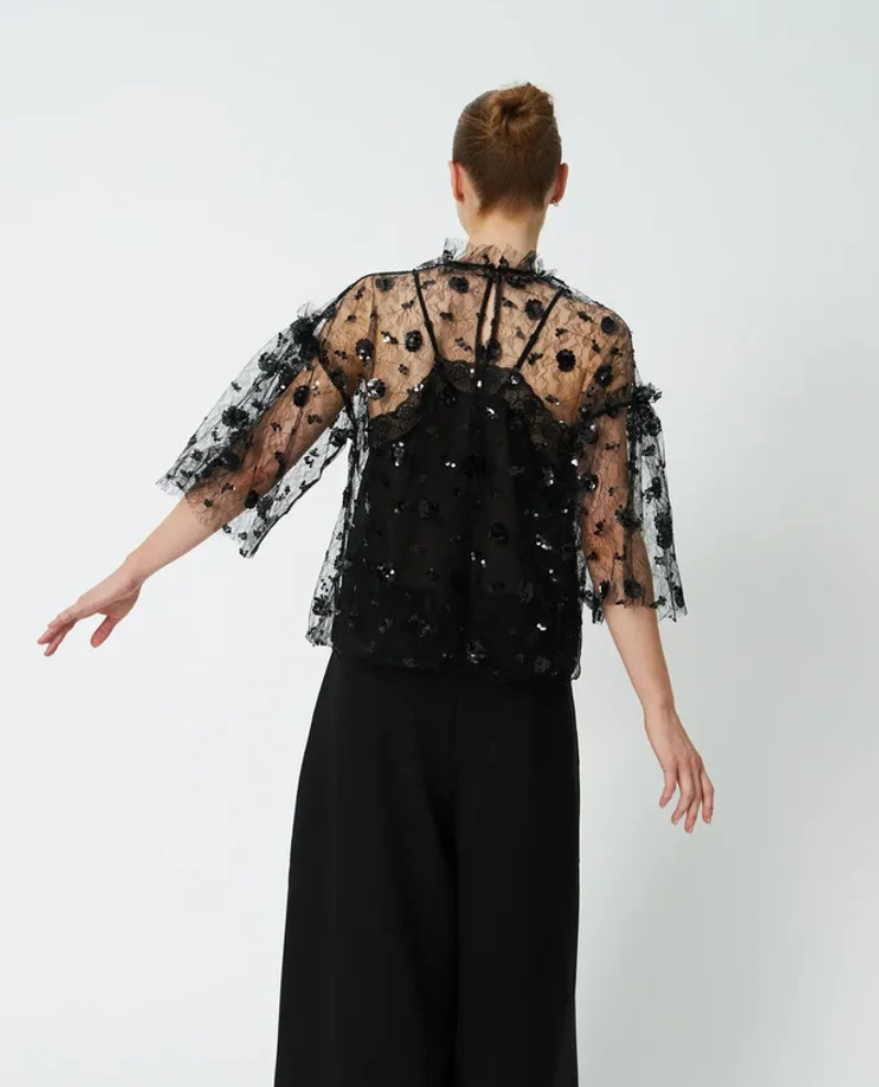 Stella Nova Black Sequinned Mesh Blouse