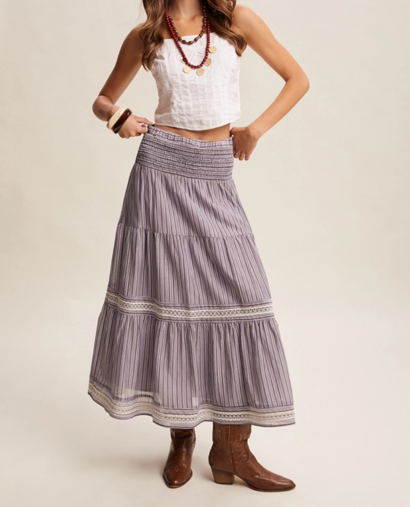 Listicle Purple Stripe Smocked Maxi Skirt