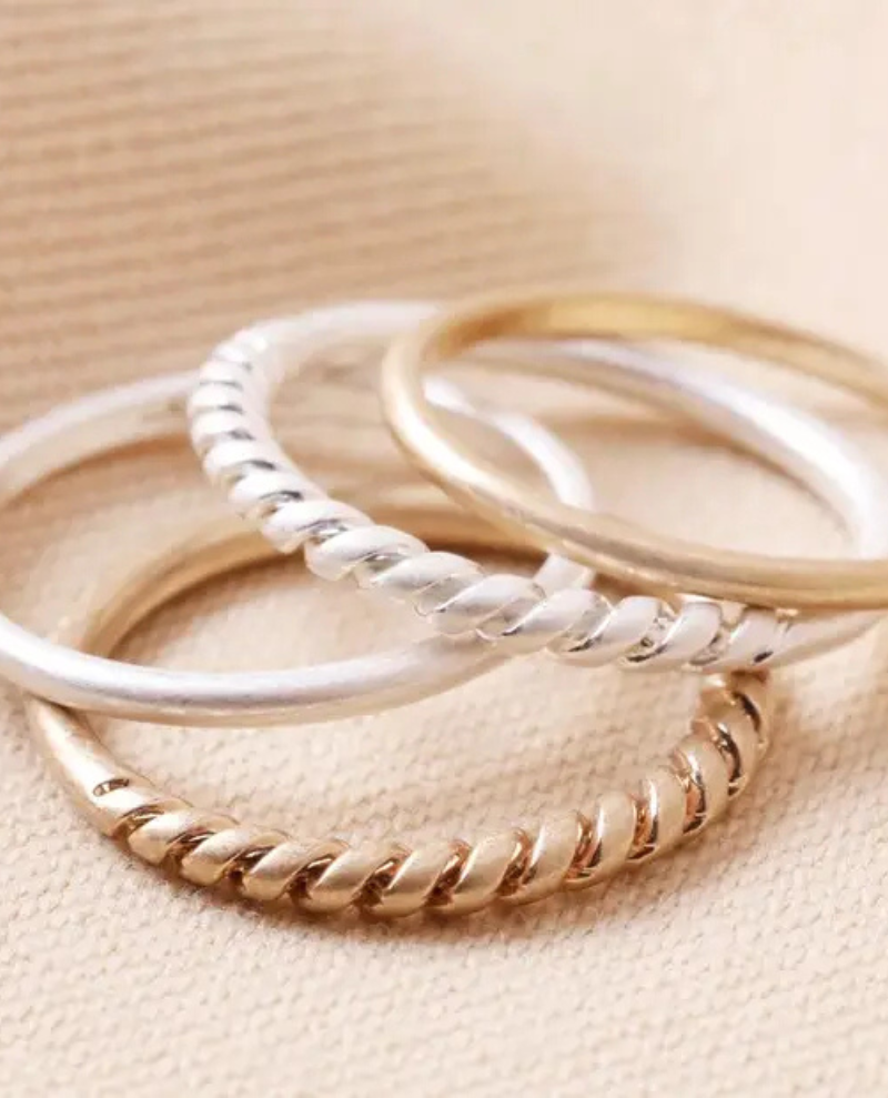 Lisa Angel Set of 4 Silver and Gold Stacking Rings