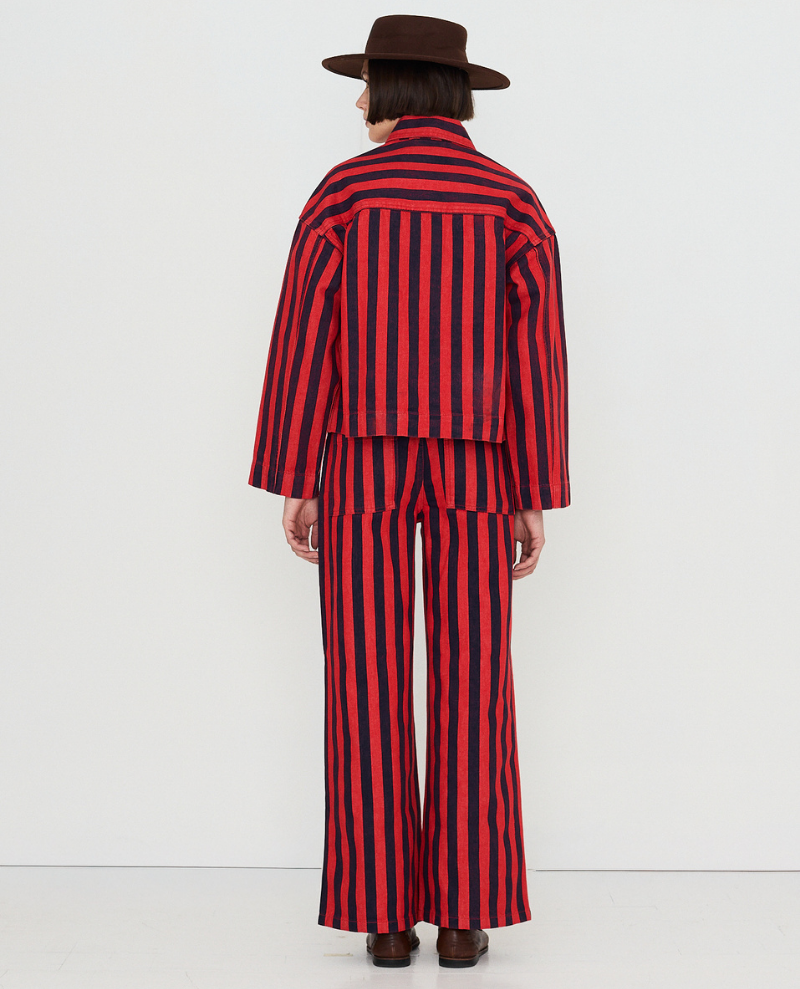 Thumbnail: Tiny Big Sister Red/Navy Stripe Denim Jacket
