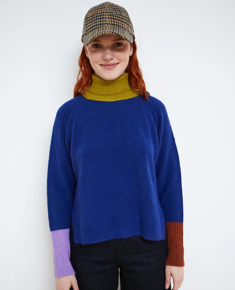 Dr Bloom Giggle Blue High Neck Knitted Jumper
