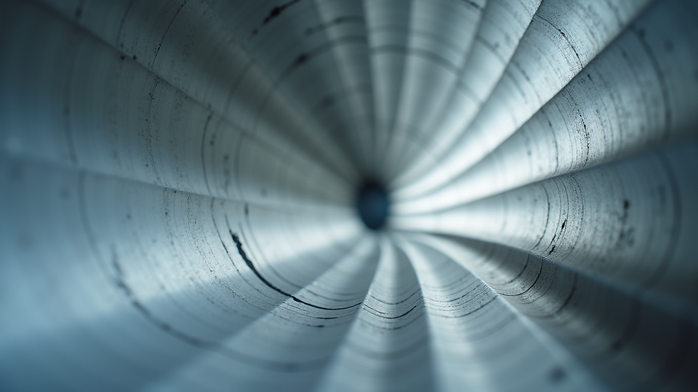 Close-up view of clean air duct interior showing smooth metal surface