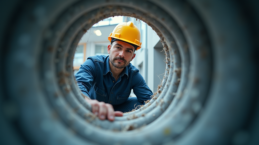 Eye-level view of HVAC technician inspecting air ducts