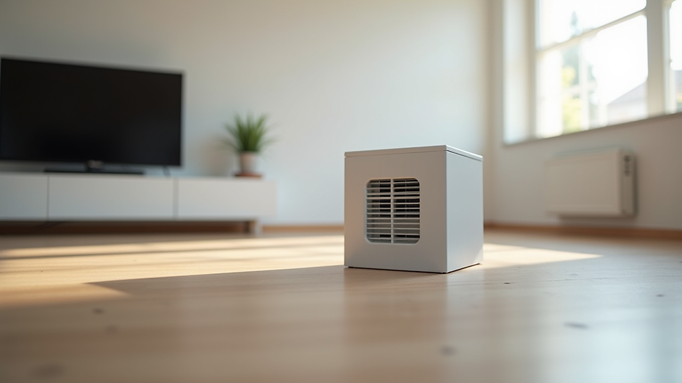 Eye-level view of a modern HVAC system vent in a clean living room