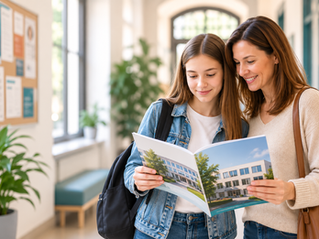 Studentka s matkou během návštěvy střední školy v rámci dnů otevřených dveří.