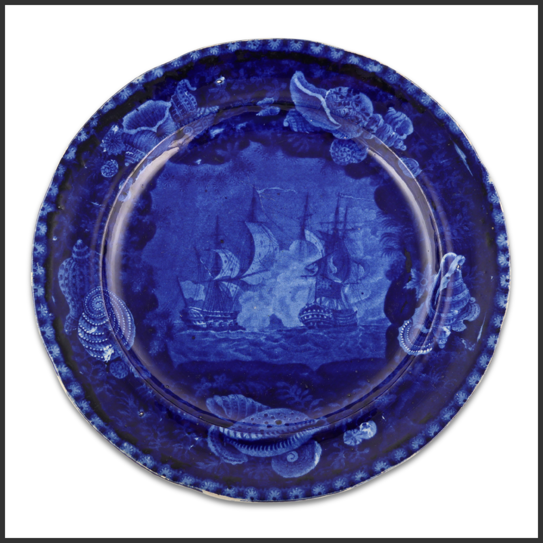 USS Constitution and HMS Guerriere Historical Blue Staffordshire Plate