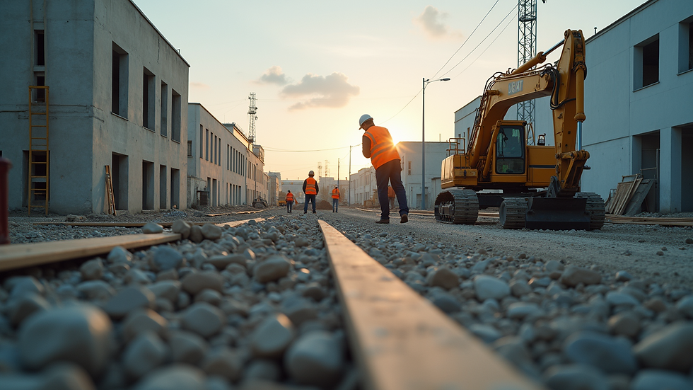 Eye-level view of a construction site with workers and equipment