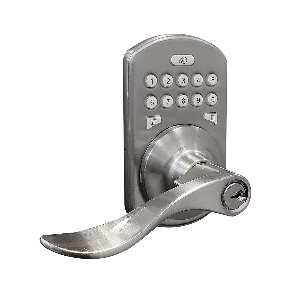 Keypad door lock with curved lever handle