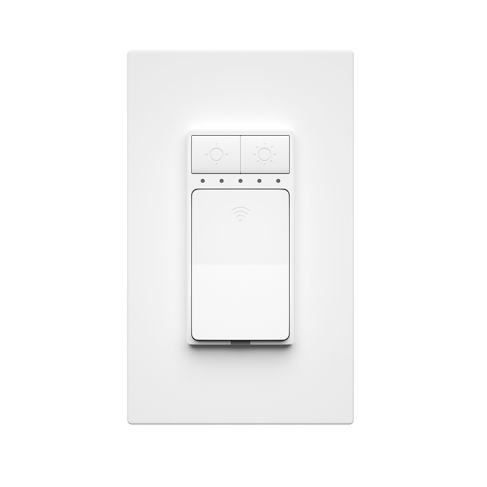 White smart dimmer switch with two buttons