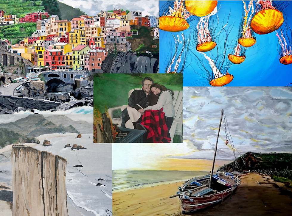 A collage of paintings by Russell Cullingworth