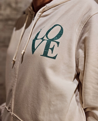 Sweatshirt Com Fecho e Capuz Off White - Glitter Love | Urbanink