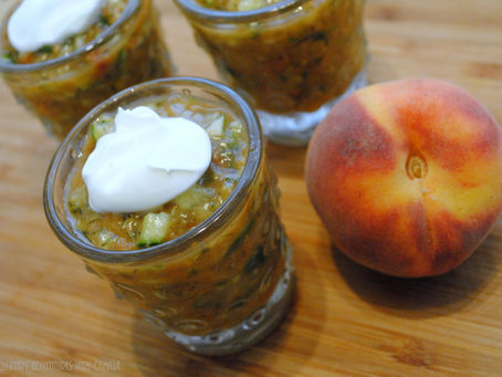 Roasted Peach-Tomato Gazpacho with Crème Fraîche #SundayFunday