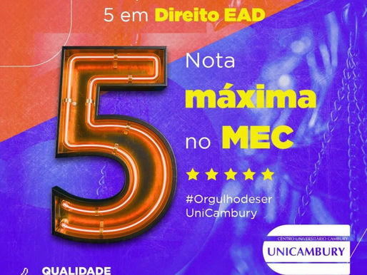 Curso de Direito EaD da UniCambury obtém nota máxima no MEC