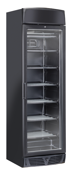 Vitrina frigorifica congelare, cu 1 usa batanta din sticla, caseta luminoasa, 300 litri, 600x640x2005 mm, NEGRUVitrina frigor