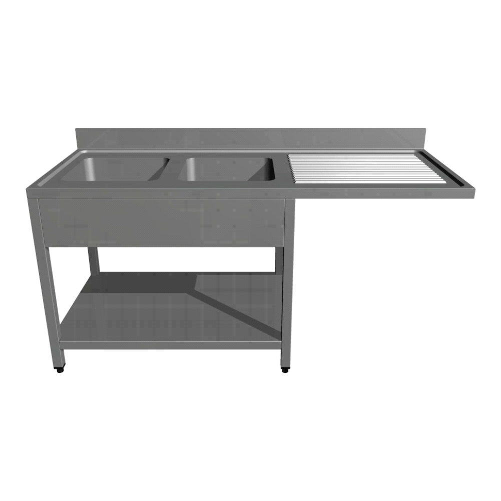 Spalator cu spatiu pentru masina automata de vase/vesela 2 cuve, picurator dreapta, cu polita