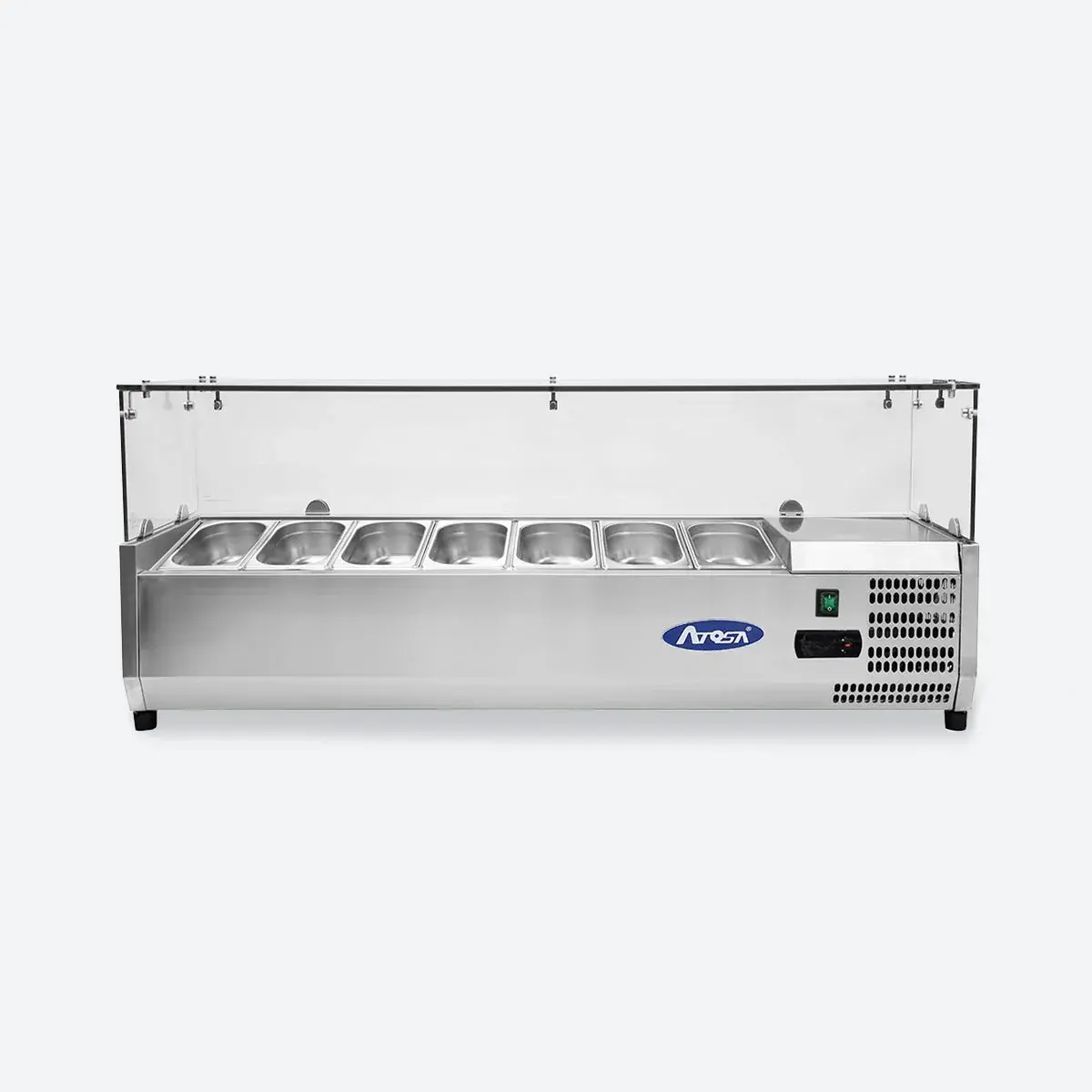 Vitrina frigorifica pentru ingrediente, din inox cu geam, capacitate 7xGN1/4, 1600x335x465 mm