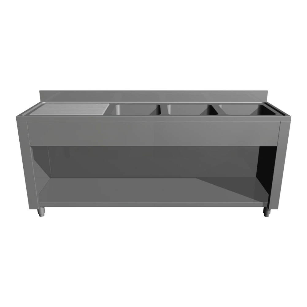 Spalator 3 cuve, picurator stanga, suport tip dulap deschis, Echipamente profesionale horeca si retail