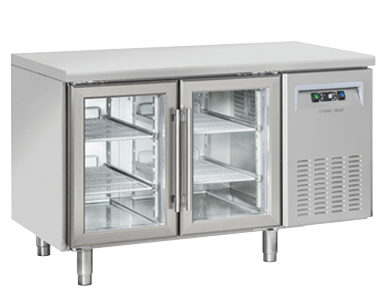Masa frigorifica refrigerare cu 2 uși din sticla, inox, Clasa B, 1350x700x850 mm