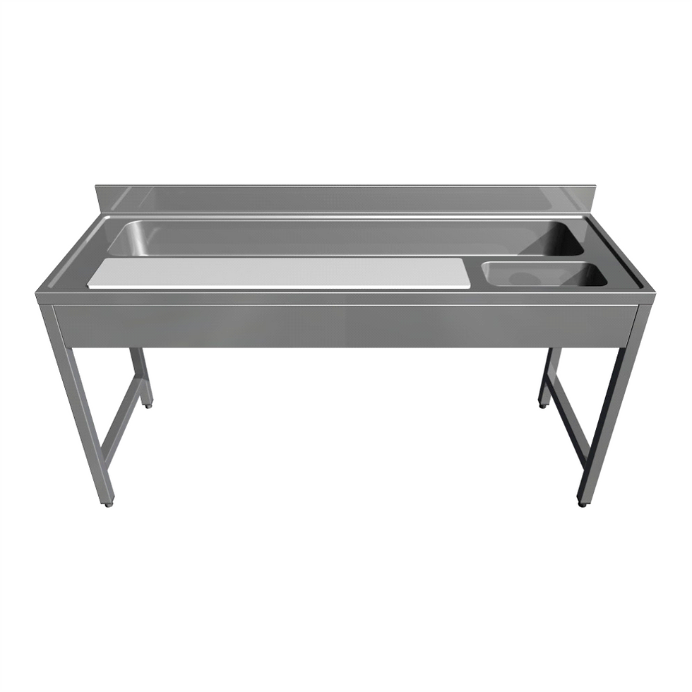 Masa preparare legume, din inox, cuva spalare lunga, blat polietilena, gaura debarasare, cu inaltator