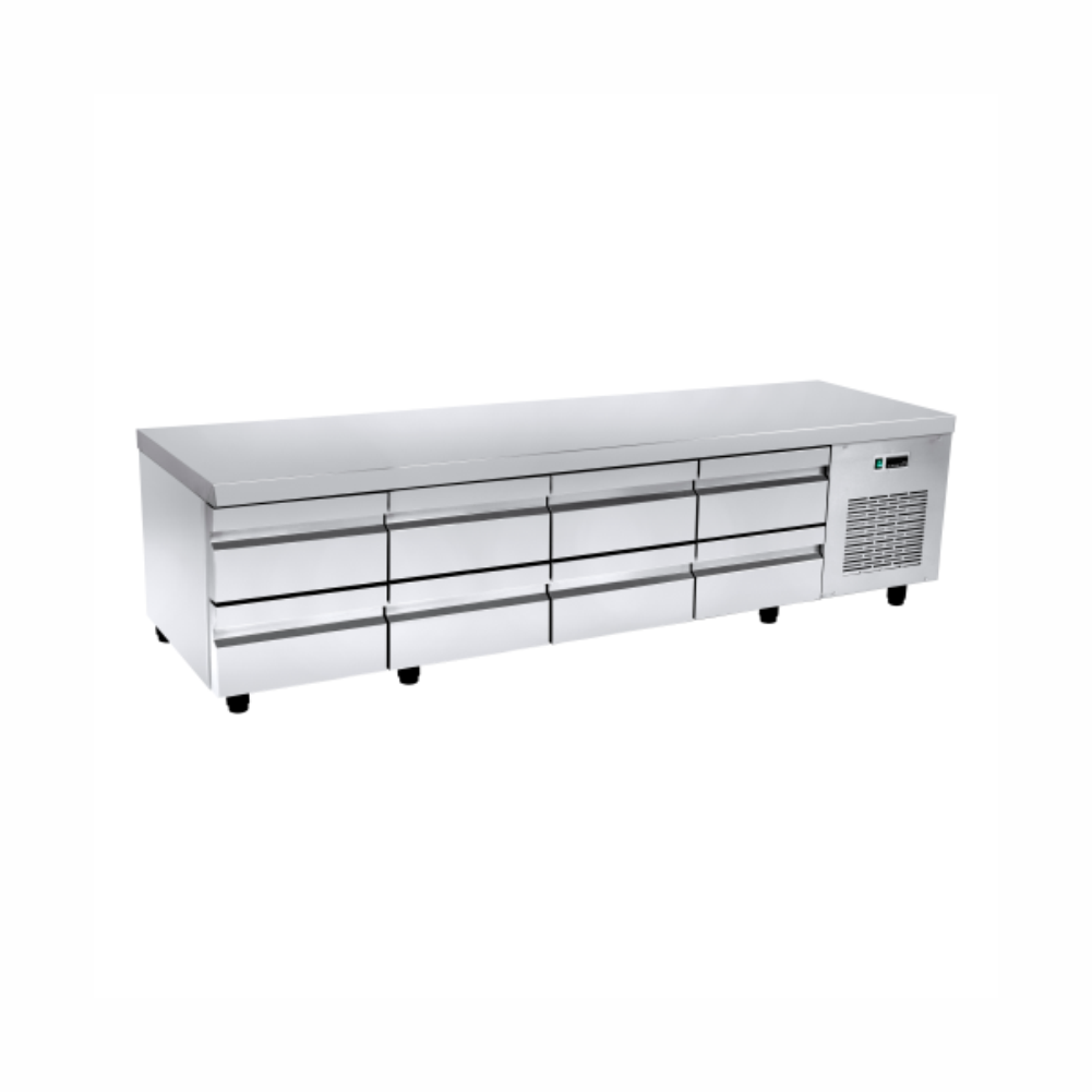 NK PA XA 224M-with drawers, Masa frigorifica refrigerare, inaltime joasa, inox cu 8 sertare, 2240x700x640 mm