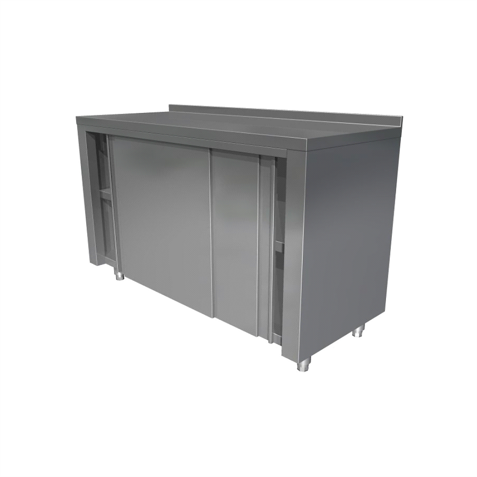 Masa tip dulap cu usi culisante, din inox, cu 1 polita, cu inaltator