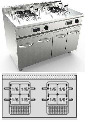 Masina electrica Automata pentru fiert paste, orez sau legume, 2x28 litri, cu suport inchis, 15,6 kW, 1200x700x850 mm, linia