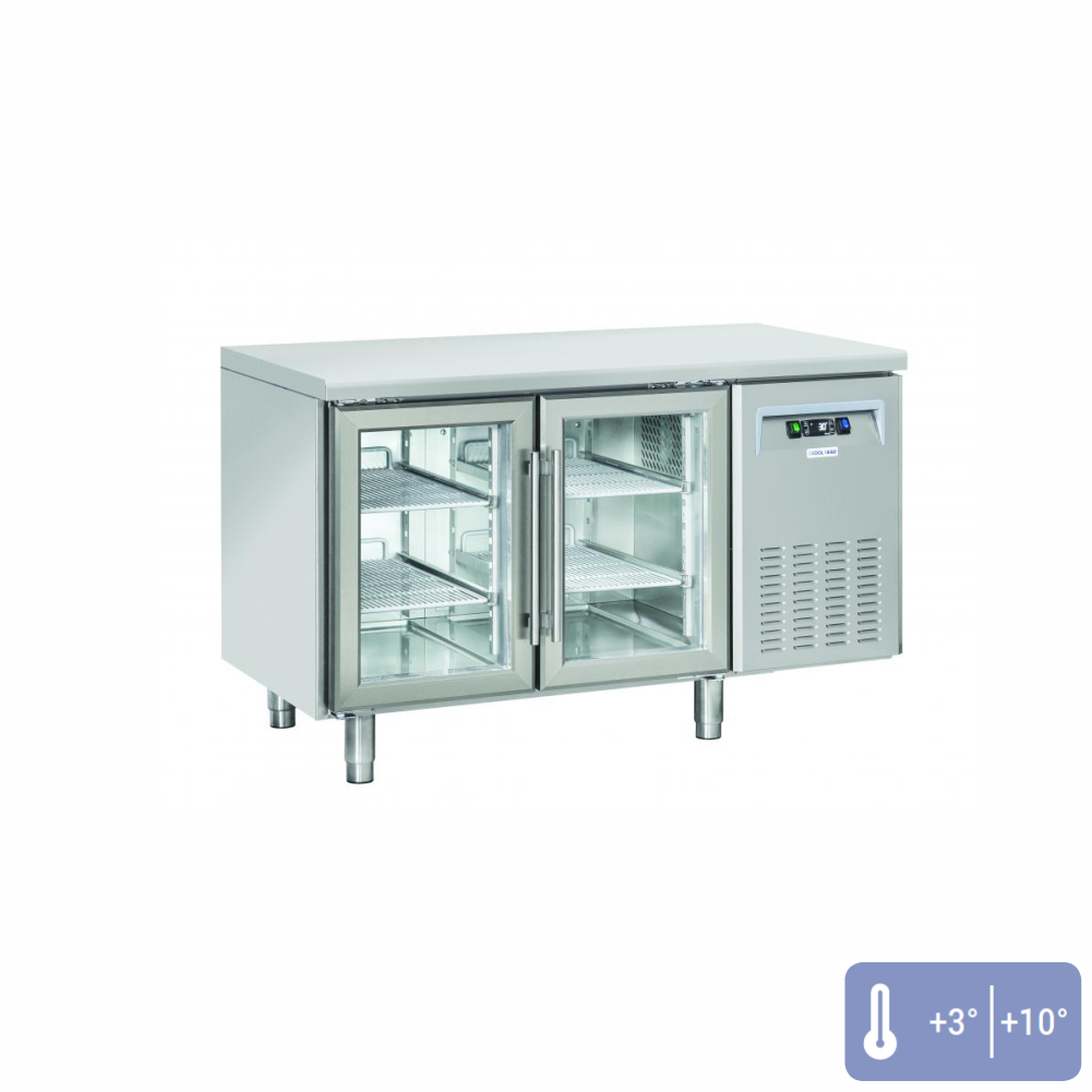 QRG 2100, Masă frigorifică 260 litri, cu 2 uşi de sticla, 1350x725x850mm