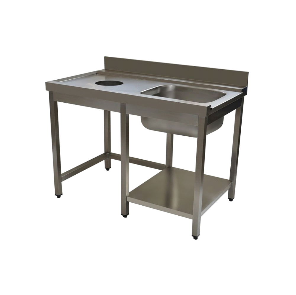 Masa intrare cu orificiu debarasare cu montare stanga, 1 cuva dreapta, cu polita, Masa intrare cu orificiu debarasare cu mont