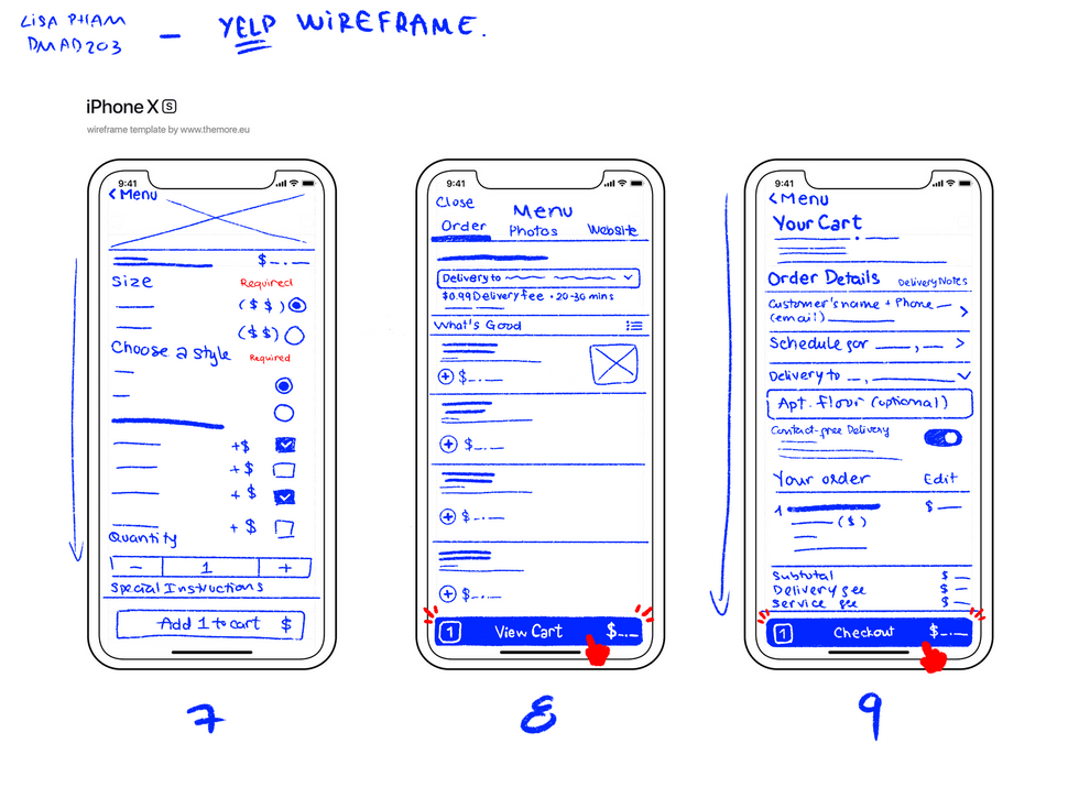 UX/UI wireframe sketch