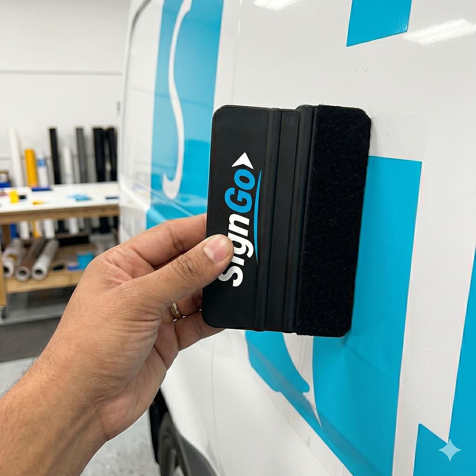 SignGo Squeegee applying vinyl graphics to a van