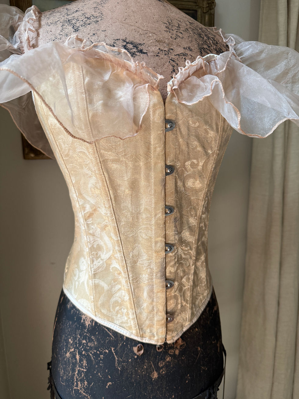 Thumbnail: Ivory Damask Ruffle Trim Corset Top