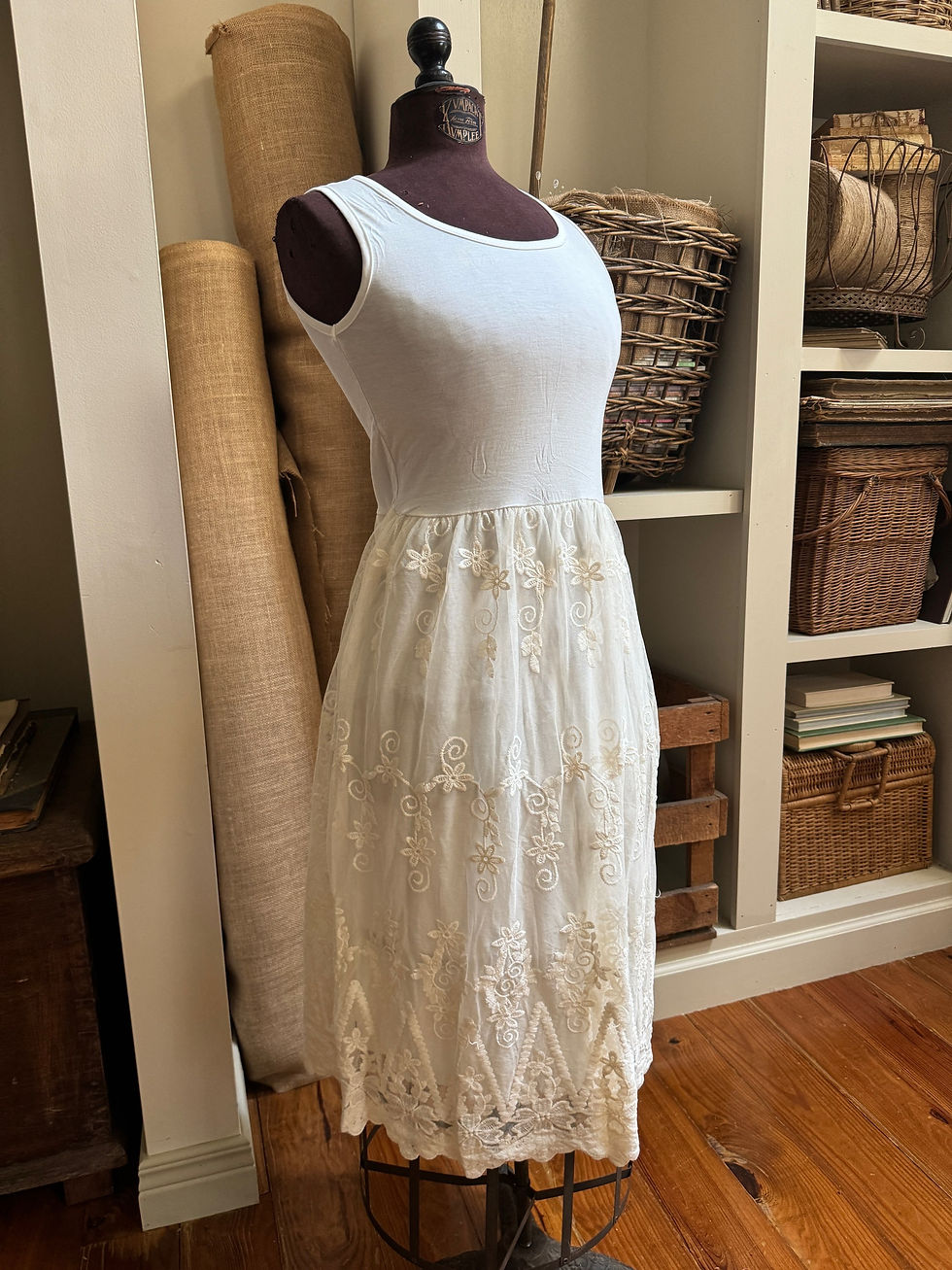 Thumbnail: White Top Dress with Lace Floral Bottom 
