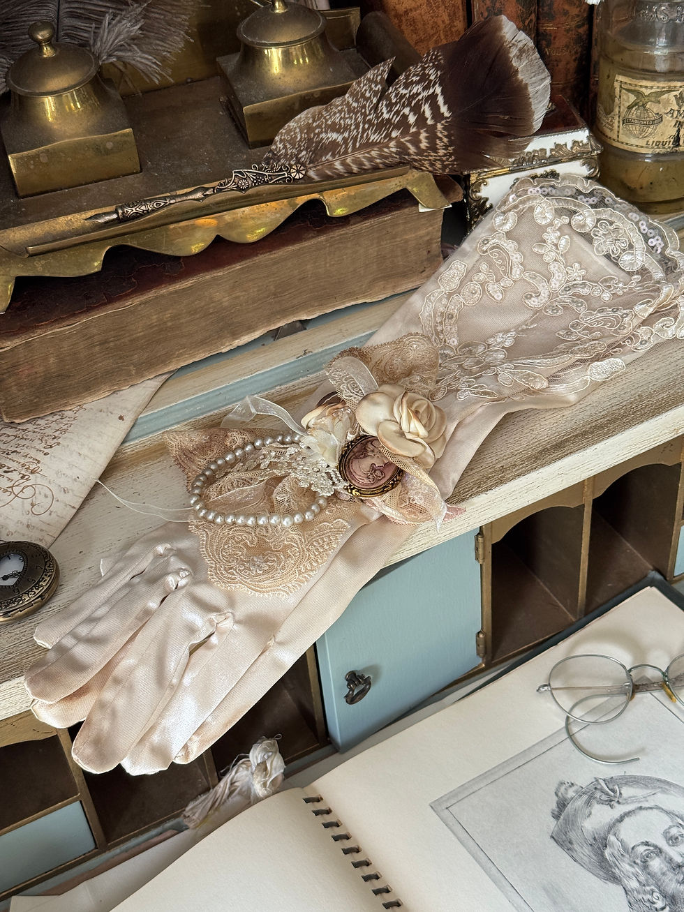 Thumbnail: Aged Satin Embellished Gloves 