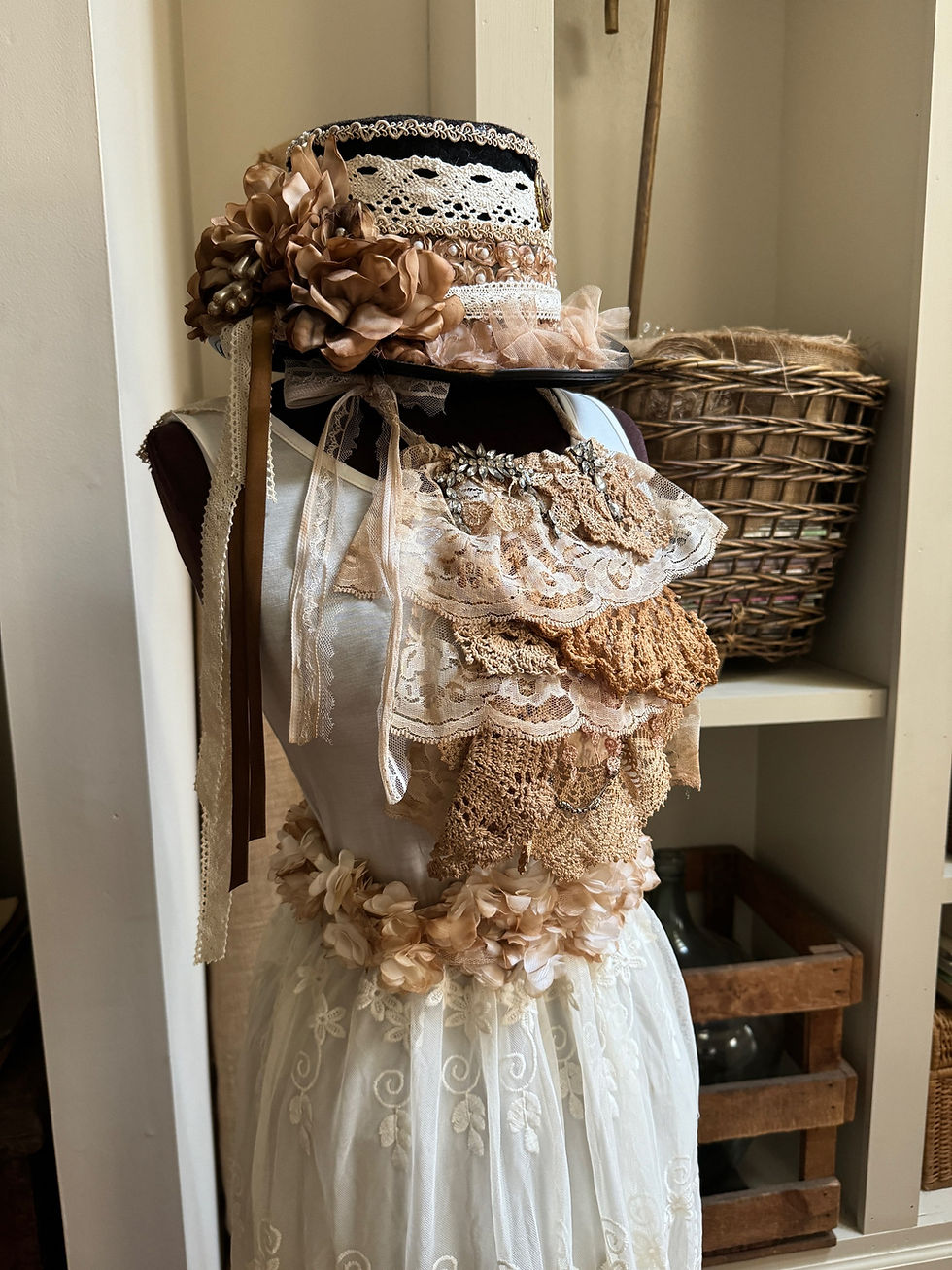 Thumbnail: White Top Dress with Lace Floral Bottom 