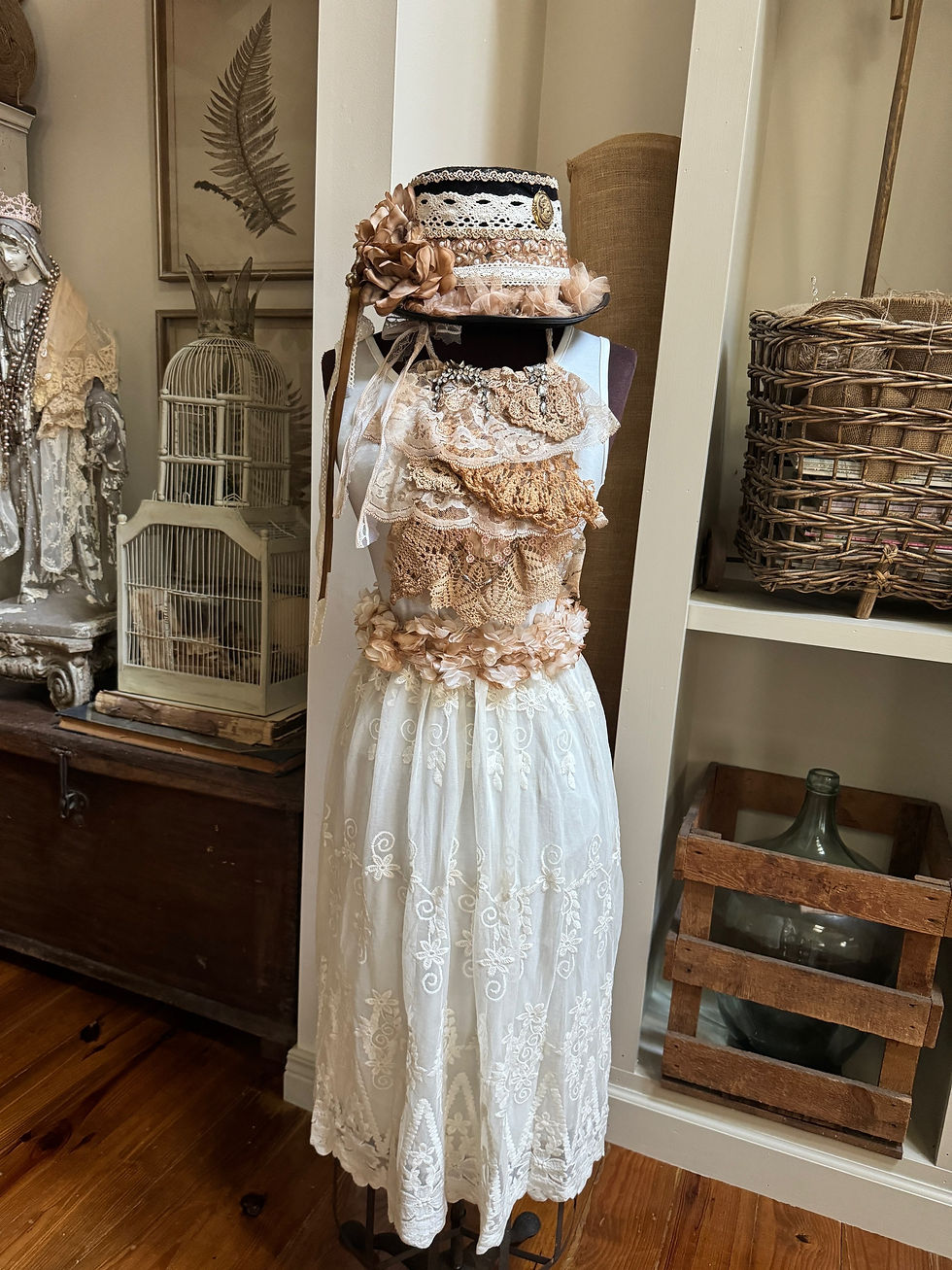 Thumbnail: White Top Dress with Lace Floral Bottom 