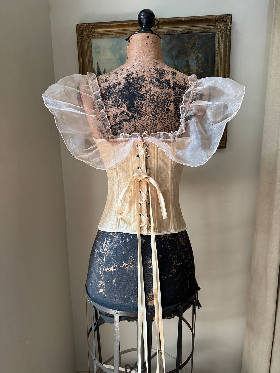 Thumbnail: Ivory Damask Ruffle Trim Corset Top