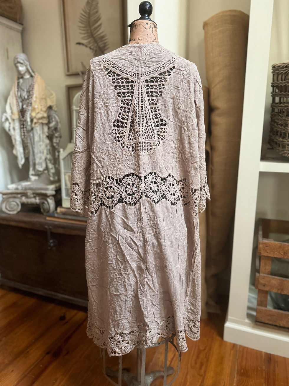 Thumbnail: Mid Length Worn Tan Crochet Cover Up