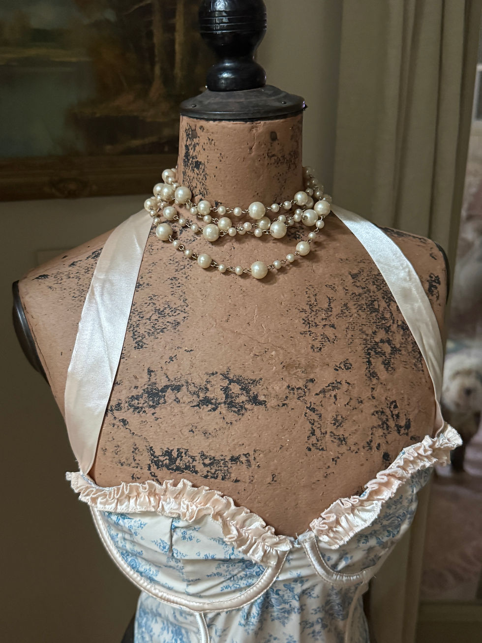 Thumbnail: French blue and Ivory Silk Blue Corset Top