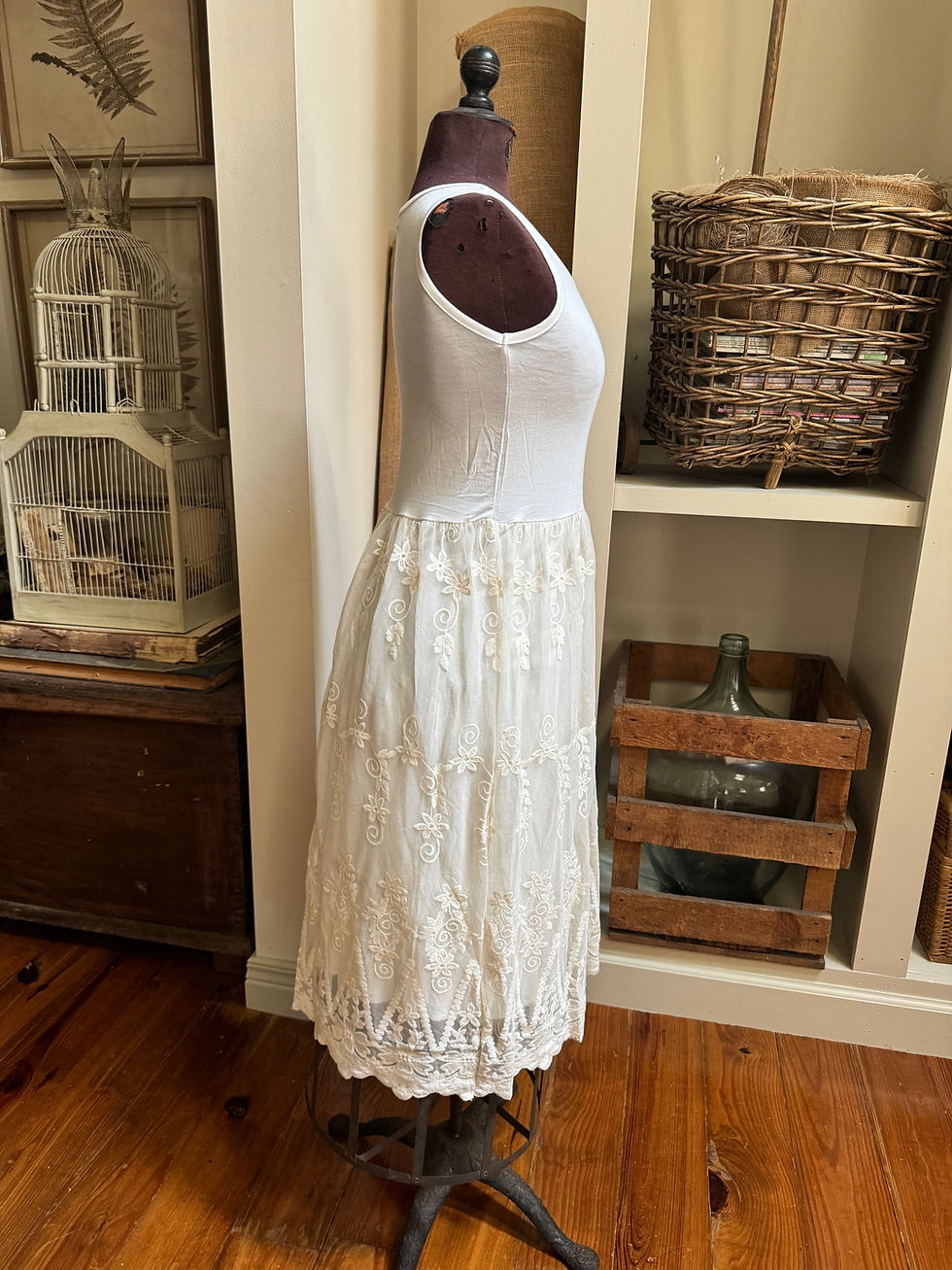 Thumbnail: White Top Dress with Lace Floral Bottom 